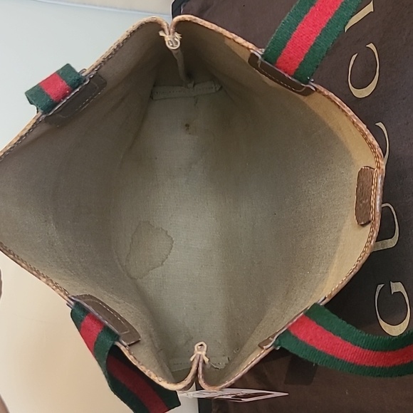 GUCCI VINTAGE RARE 1970’S GG SUPREME COATED CANVAS WEB SHERRY ICONIC TOTE BAG - Picture 15 of 17